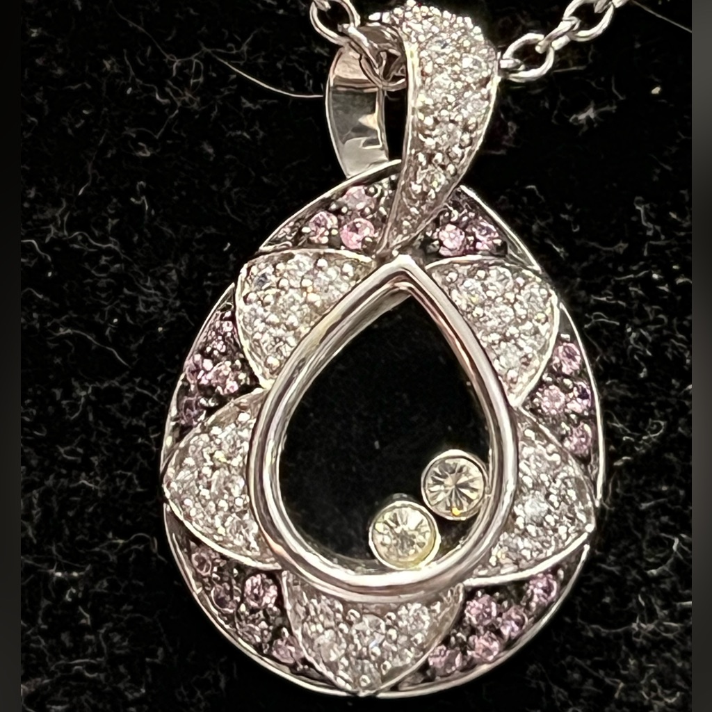 Victoria Wieck Pink Black Silver Absolute Cz Necklace Pendant Chain Vintage Hsn 79$